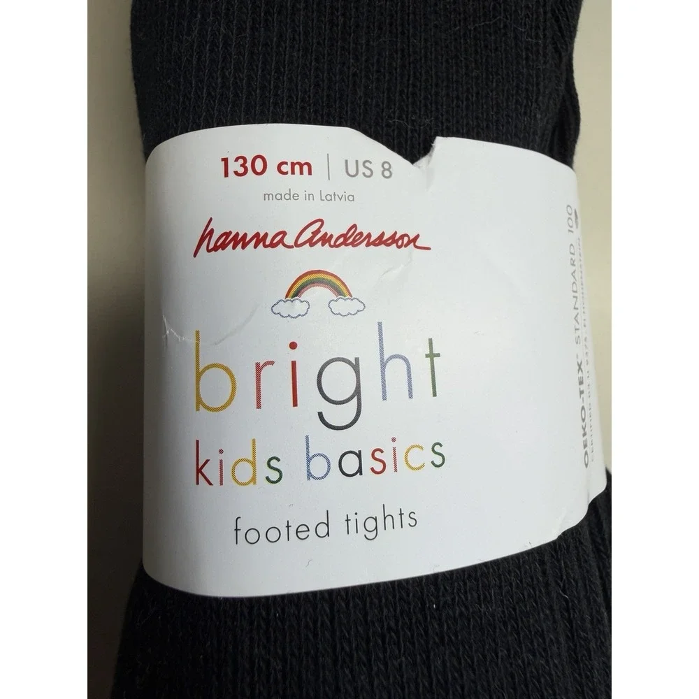 Hanna Andersson Girls Black Ribbed Footed Tights 130cm US 8 NWT Cotton Blend